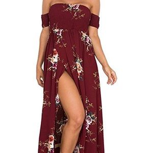 Burgundy Off the Shoulder Maxi Dress